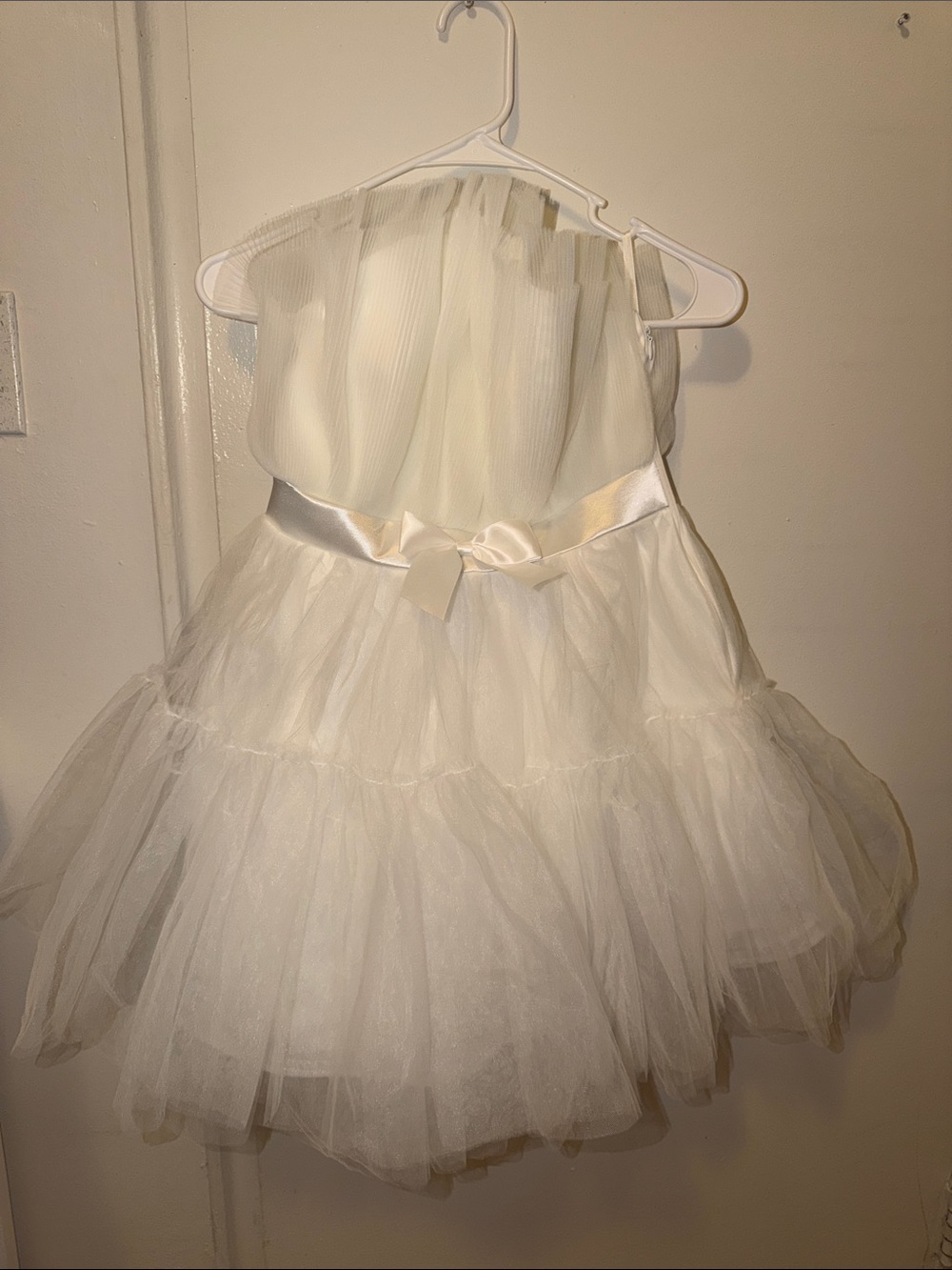Ivory Tulle Mini Dress with Satin Waist Bow